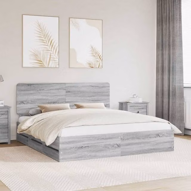 Berkfield Home Modern Bed Frame with Drawers in Grey Sonoma, Engineered Wood, W: 180 cm, D: 200 cm