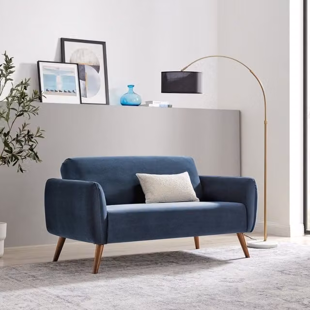 FurnitureboxUK Teddy 2 Seater Velvet Upholstered Sofa in Blue