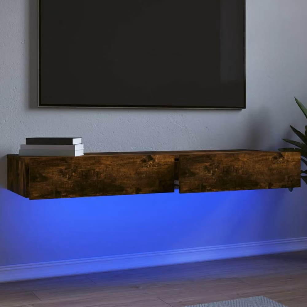 Berkfield Home Set of 2 Modern TV Cabinets with LED Lights in Smoked Oak Brown, W: 60 cm, D: 35 cm, H: 15.5 cm – 2
