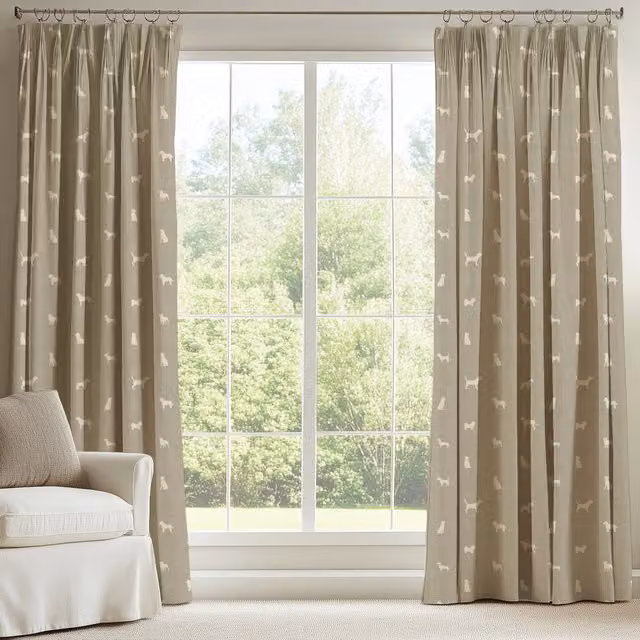 ANTE DECOR Made To Measure Woof Printed Blackout Cotton Curtains in Beige