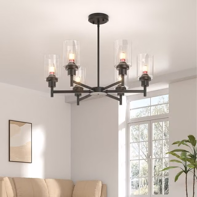 Komore Industrial Black Metal and Transparent Glass Adjustable Suspended Cylinder Pendant Light