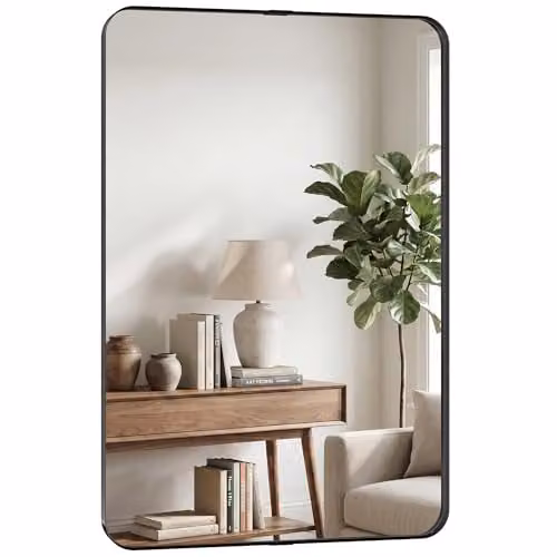 HOMCOM Modern Rectangular Wall Mirror in Black, W: 90 cm, H: 60 cm