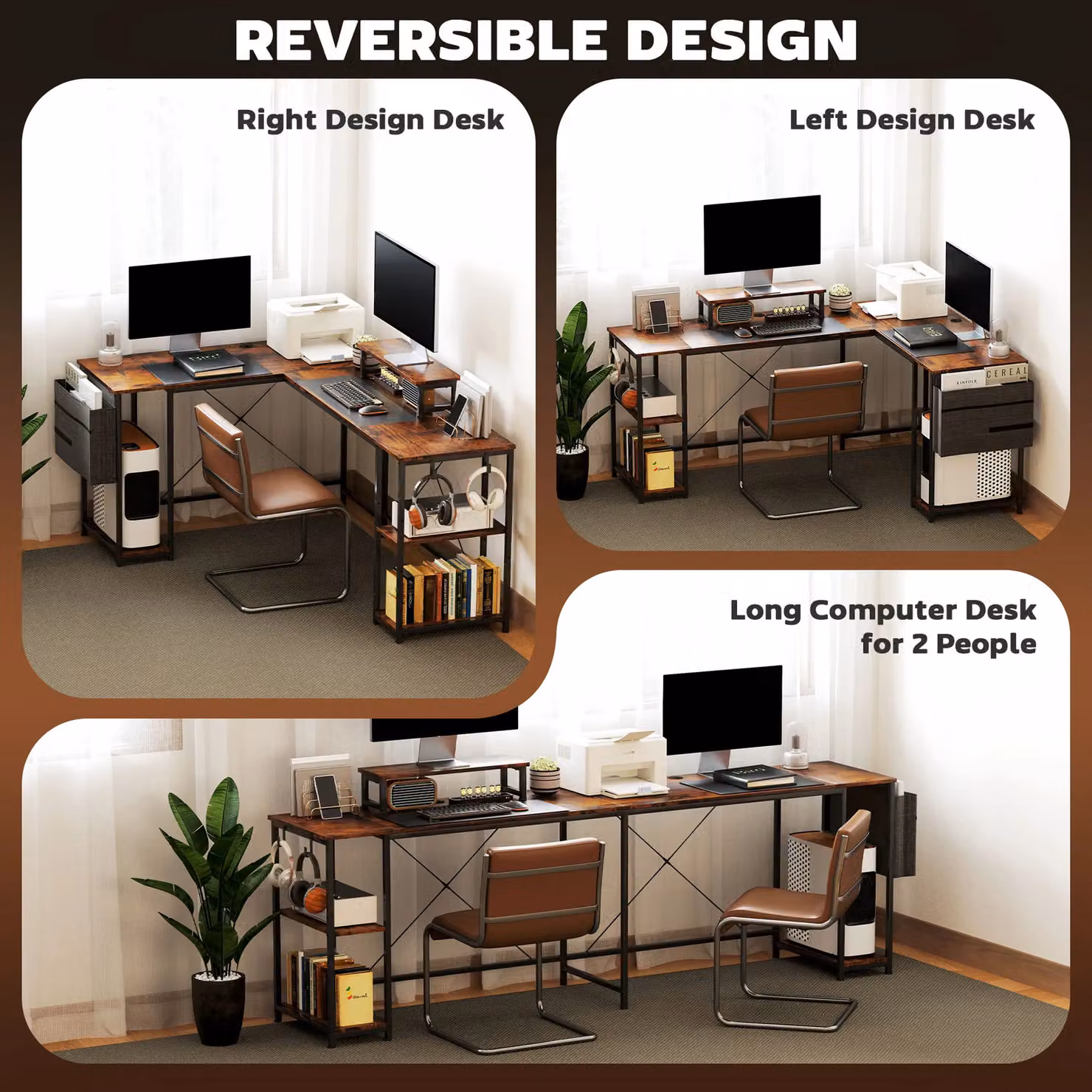 HOMCOM Reversible L Shaped Corner Desk for Two People in Brown – 5