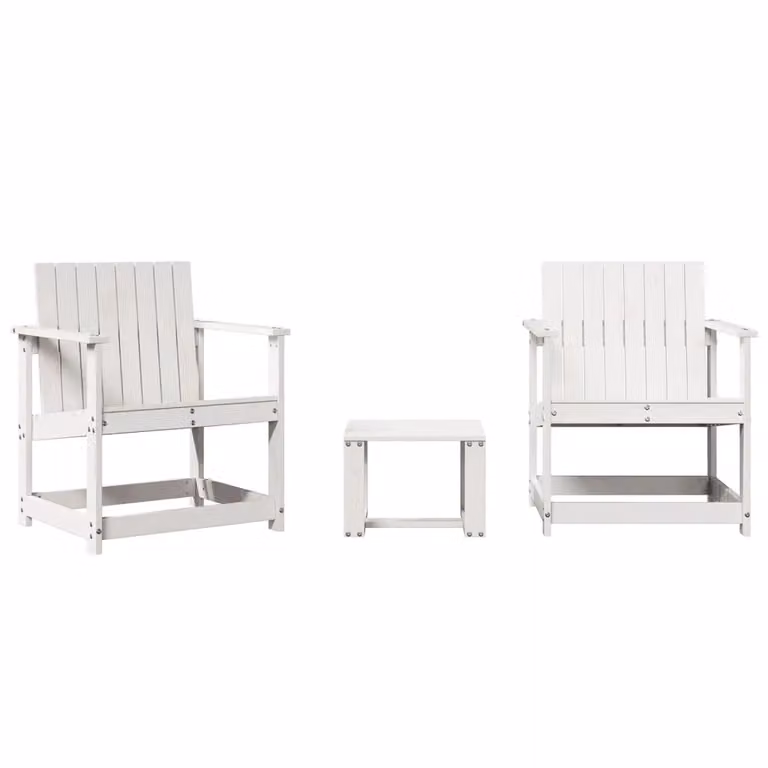 Berkfield Home 3 Piece White Solid Wood Pine Garden Lounge Set with Cushions