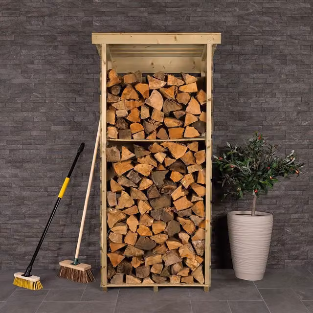 Charles Bentley FSC Mixed Spruce Wooden Single Tall Log Store in Brown, H x W x D: 182.3 x 76 x 53.2 cm – 1