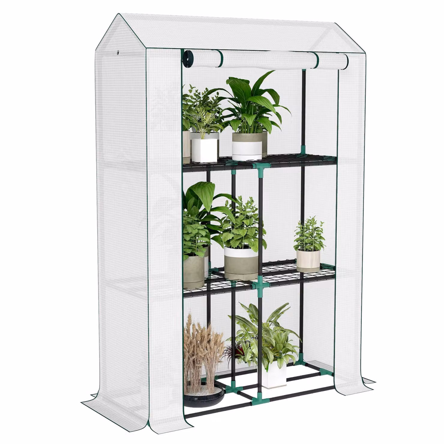 Outsunny 3 Tier Mini Greenhouse with PE Cover and Shelving, White, W/D/H: 100 x 40 x 150 cm – 2