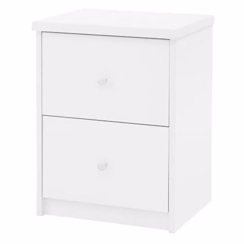 Core Products Freya 2-Drawer Bedside Cabinet, White Scandinavian Nightstand with Silver Metal Hardware, H: 53.6 cm x W: 40.8 cm x D: 33.5 cm