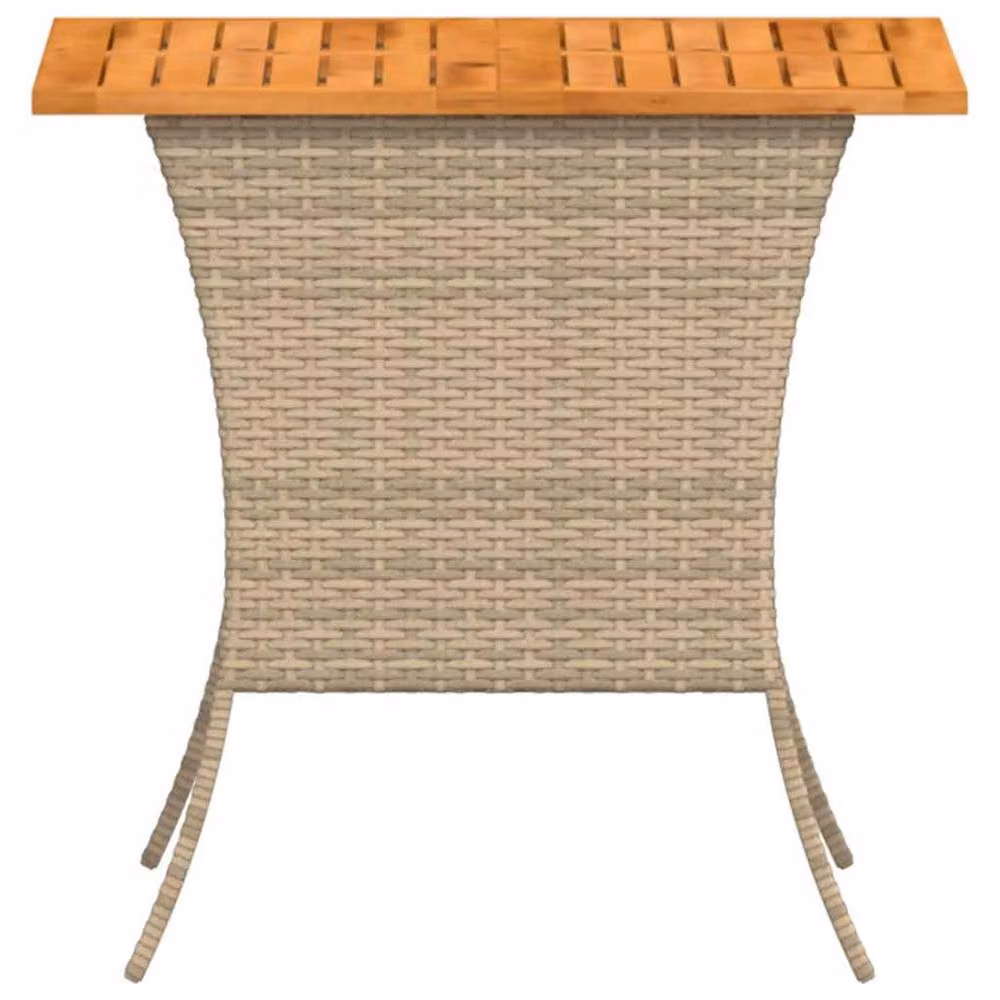 Berkfield Home Rectangular Garden Table with Beige Poly Rattan and Oiled Acacia Wood Top, W: 105 cm, D: 75 cm, H: 72 cm – 3