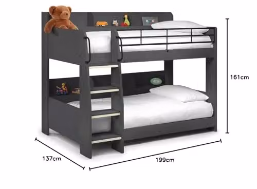 Julian Bowen Domino Two-Level Bunk Bed with Stairs and USB Charging Port, Anthracite, W/D/H: 90 x 190 x 199 cm – 2