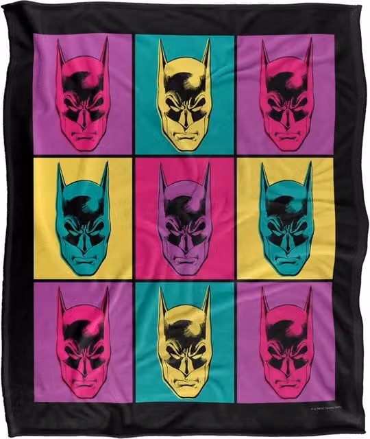 Batman Warhol Officially Licensed Silky Touch Super Soft Throw Blanket, White and Multicolour, W: 152 cm, D: 127 cm – 1
