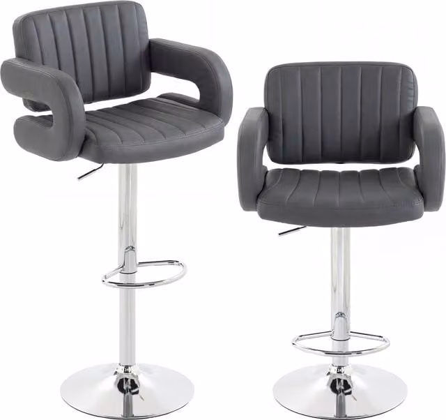HOMCOM Set of 2 Adjustable Swivel Bar Stools with Armrests and Backrests in Grey PU Leather
