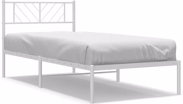 Berkfield Home Metal Bed Frame with Headboard in White, W/D/H: 90 x 200 cm