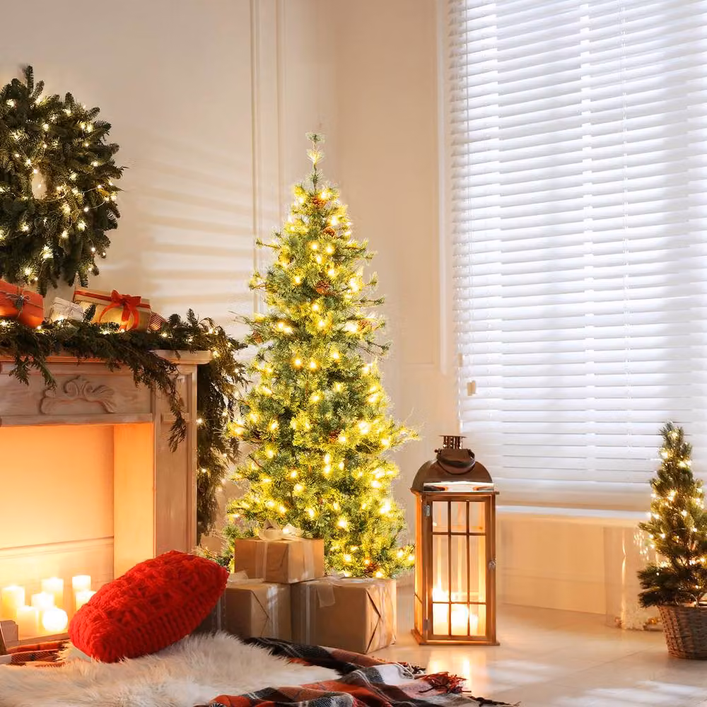 Gymax Pre-Lit Artificial Christmas Tree with 370 Branch Tips, Green, Height: 180 cm – 3