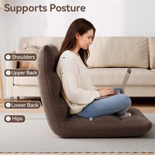 MCC Direct Adjustable Multi-Position Folding Floor Chair with Adjustable Headrest in Brown – 4