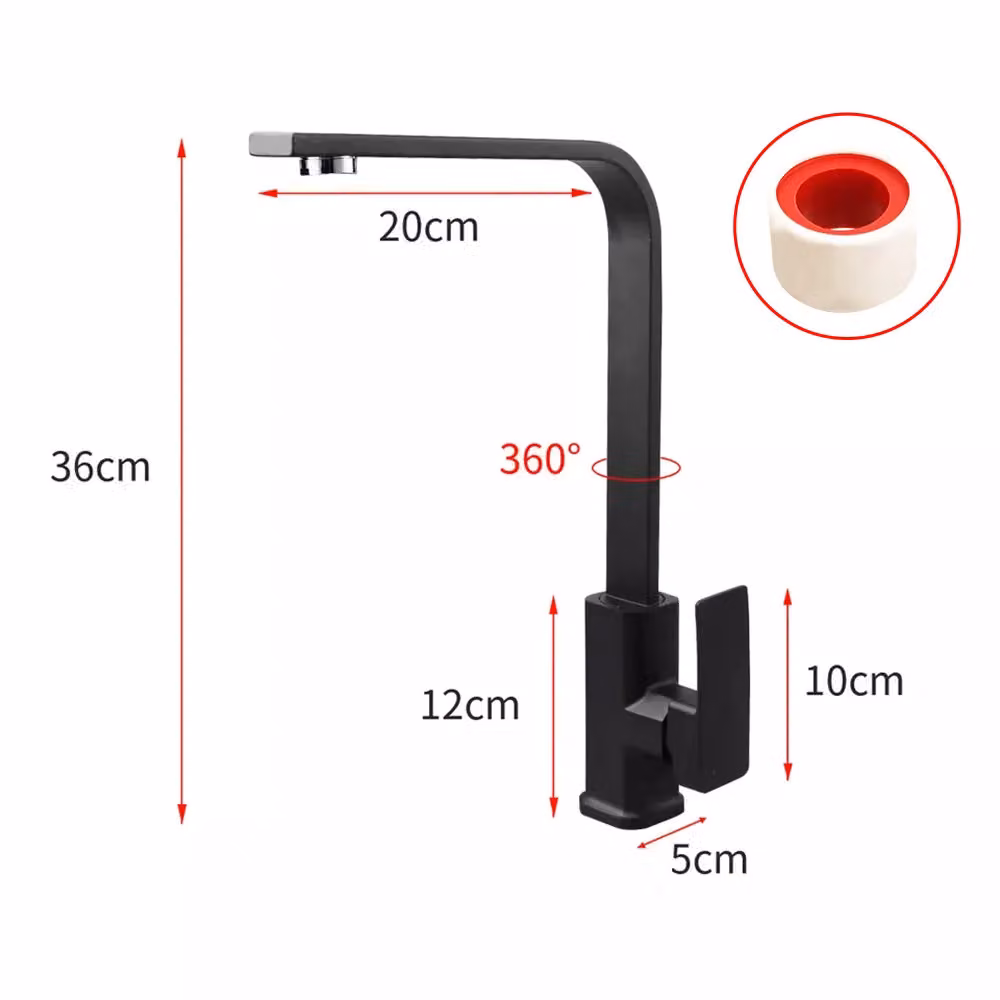 VOGREX Matt Black Single Lever Kitchen Sink Mixer Tap with Swivel Spout – 2