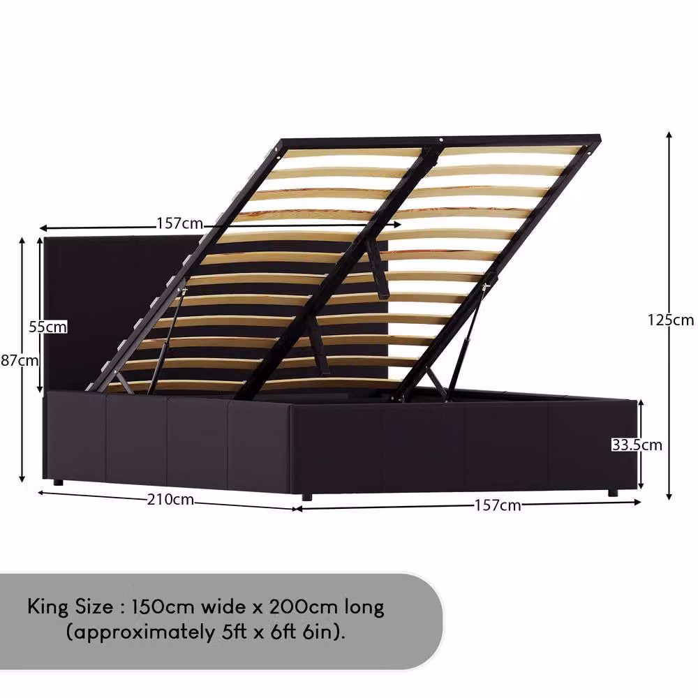 HD Designs Lisbon King Size Ottoman Bed Frame in Black Synthetic Leather with Lift Up Base – 2