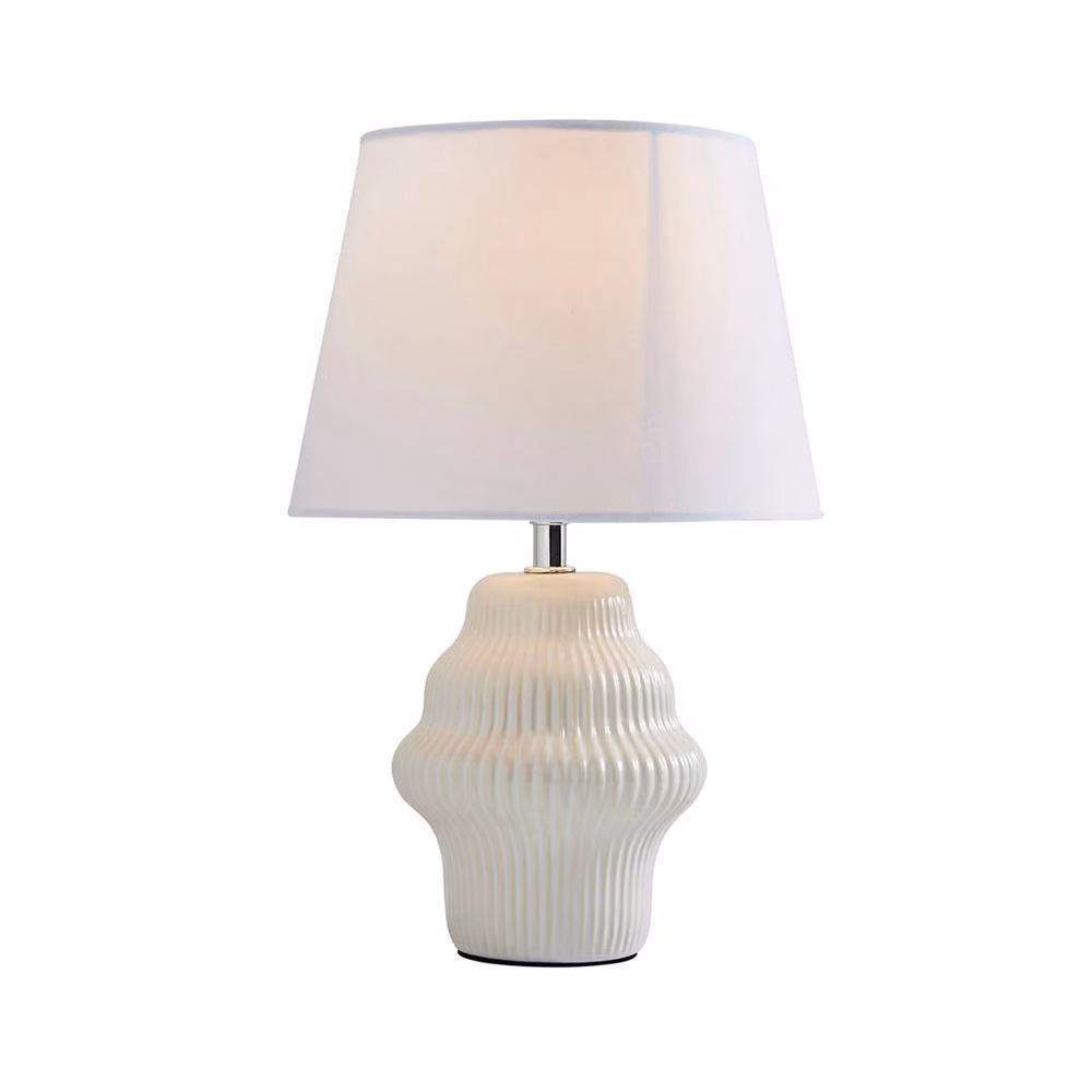 Pagazzi Alanna Ivory Ribbed Ceramic Table Lamp in Beige and White – 2