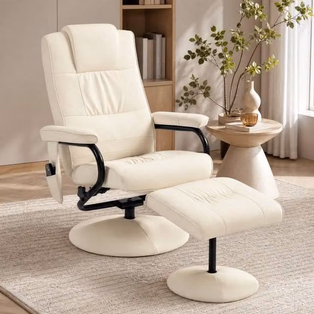 STILVORA Modern Relax Recliner Chair with Matching Ottoman in Beige Synthetic Leather