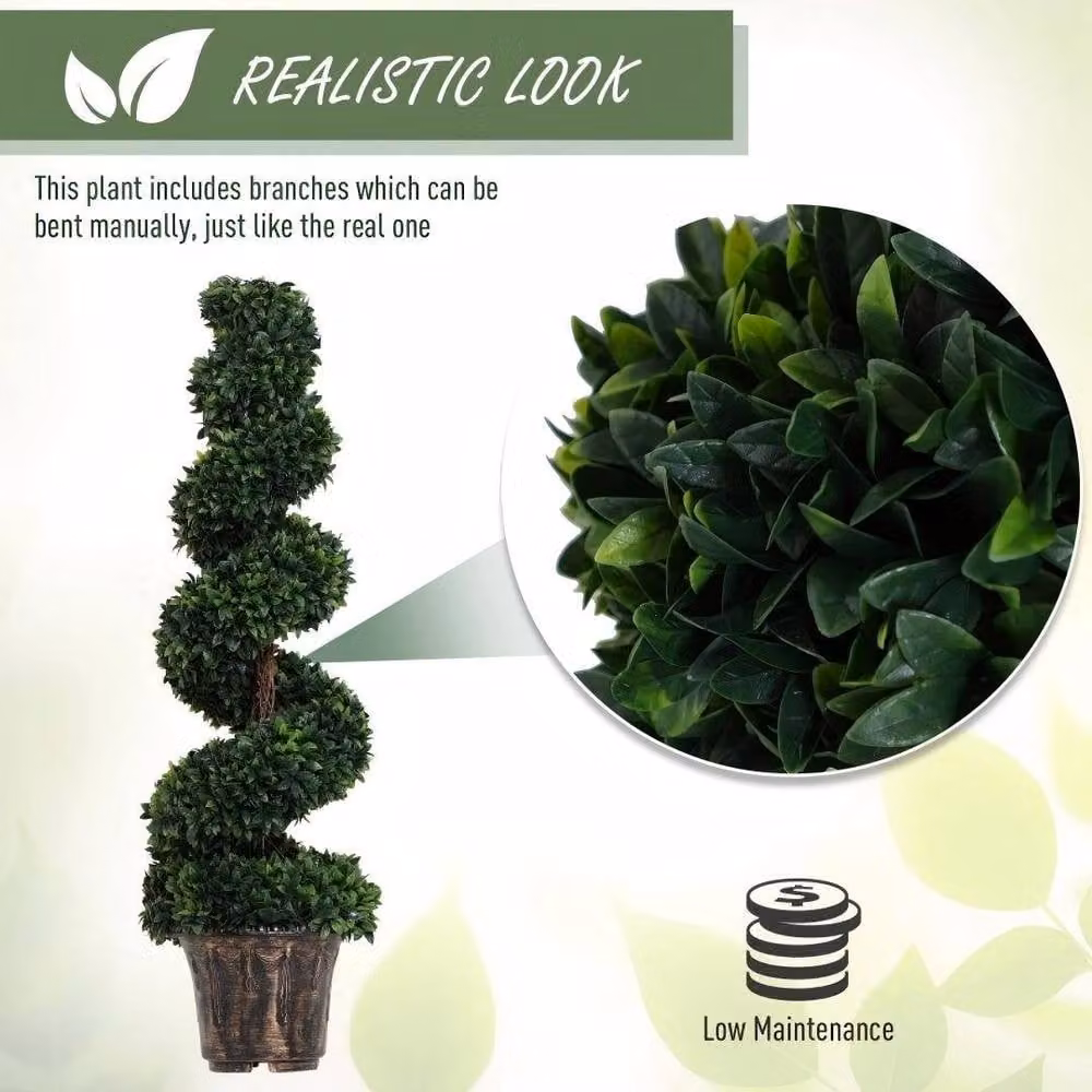 STILVORA Set of 2 Artificial Green Tabletop Plants with Bronze Concrete Pots, Height: 32 cm, Width: 120 cm – 6