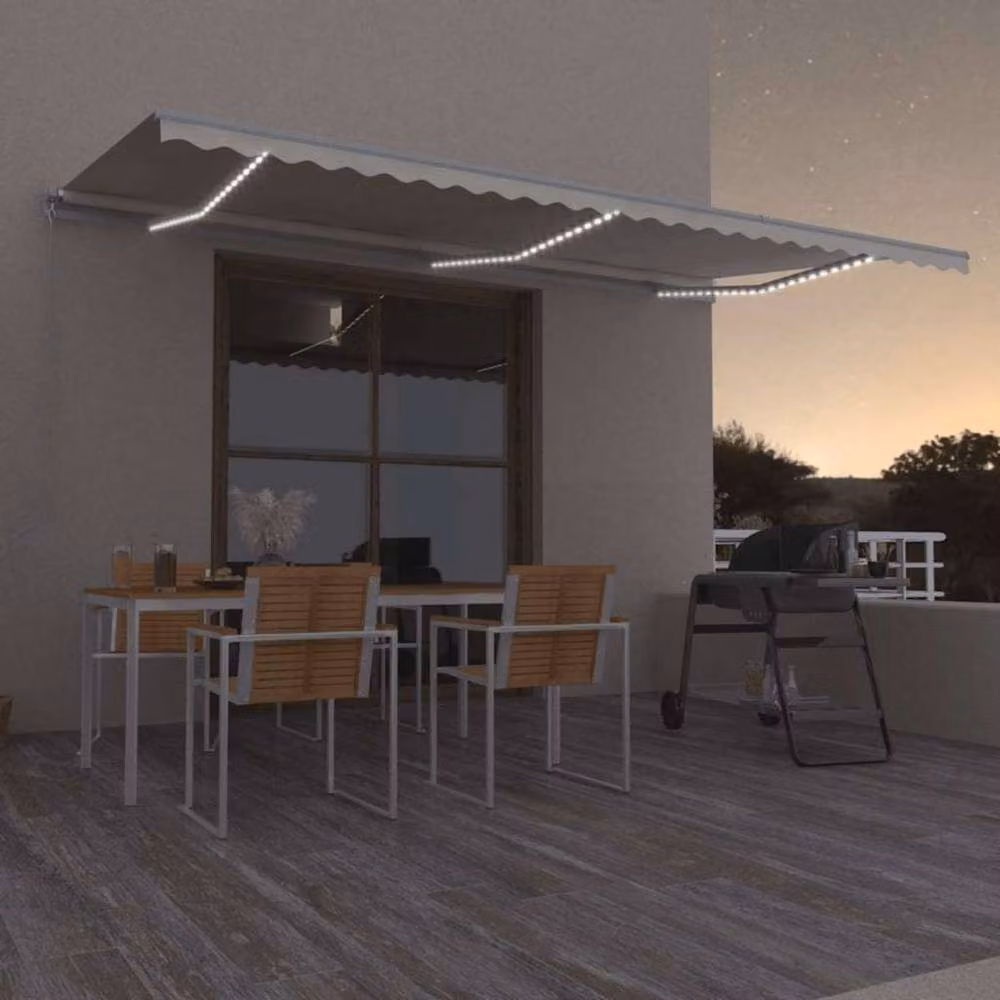 Berkfield Home Manual Retractable Folding Arm Awning with LED, Cream, W: 600 cm, D: 300 cm – 2