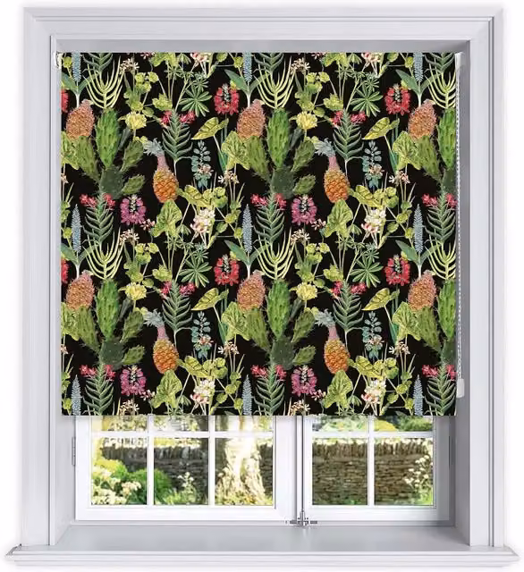 Lister Cartwright Tropical Plants Design Blackout Roller Blinds, Black, W: 150 cm, H: 160 cm