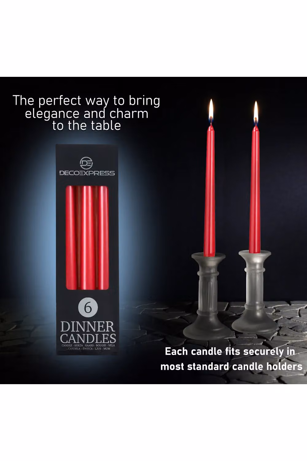 Deco Express Set of 6 Taper Candles in Red – 3