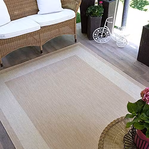 THE RUGS Bordered Beige Indoor and Outdoor Rectangular Rug, W/D: 80 x 150 cm – 2