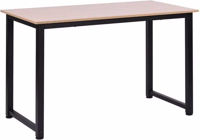 PAWNORA Computer Desk with Light Oak Top and Black Metal Frame – 1