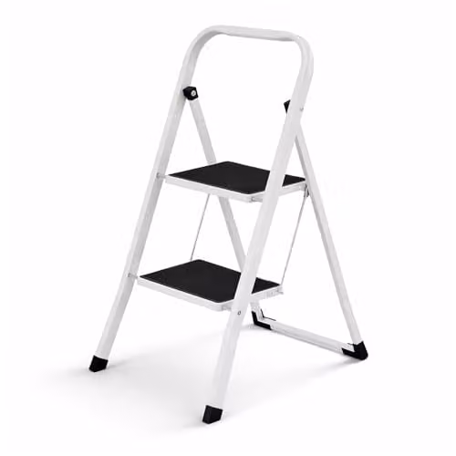 Oypla 2 Step Foldable Steel Stepladder with Non-Slip Rubber Feet in White