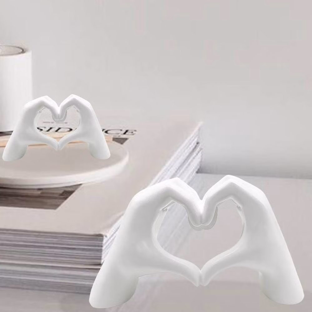 Huhote Modern Heart Hands Sculpture Set of 2, White Ceramic Tabletop Decor – 2