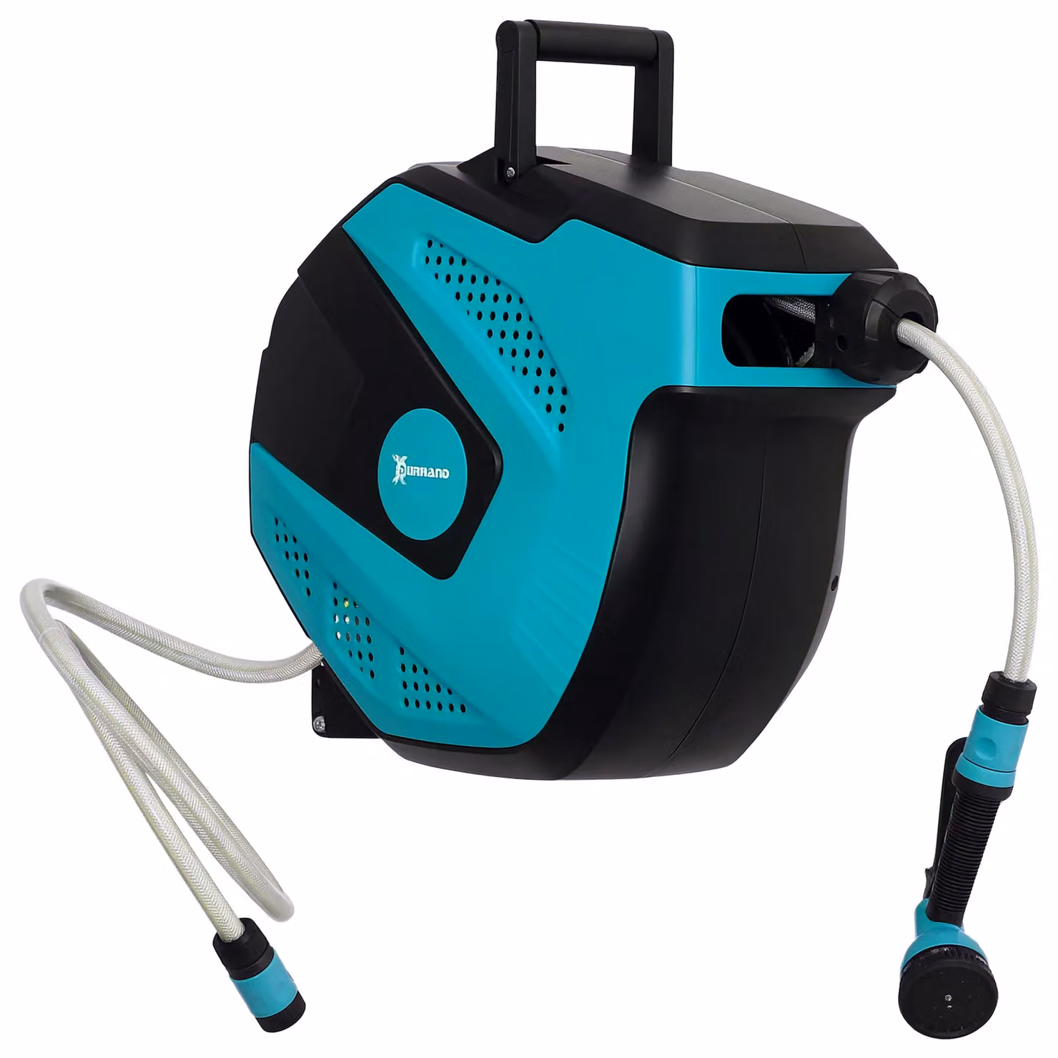 DURHAND Automatic Compact Garden Water Hose Reel with Spray Nozzle, Blue, 15m – 2