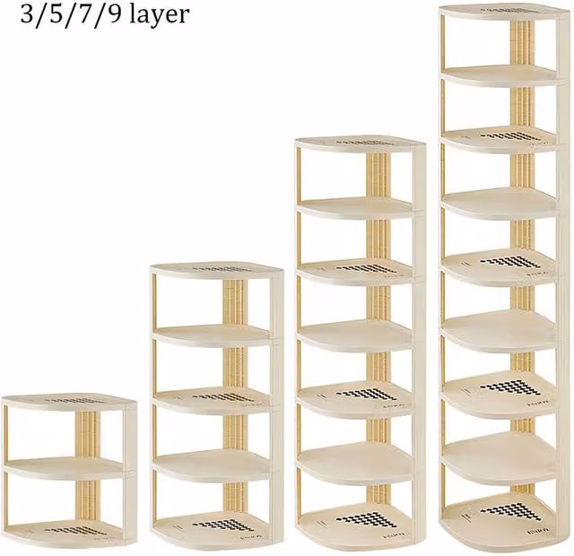 NESTLUNE 7 Tier Tall Shoe Rack Storage Shelf Unit in Natural/Beige, W/D/H: 100 x 15 x 15 cm – 1