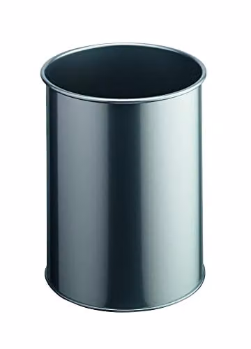 Durable Silver Metal Round Waste Bin with 15 Litre Capacity, Made from Scratch Resistant Steel, H: 33.21 cm x W: 31.5 cm x D: 26.0 cm – 2