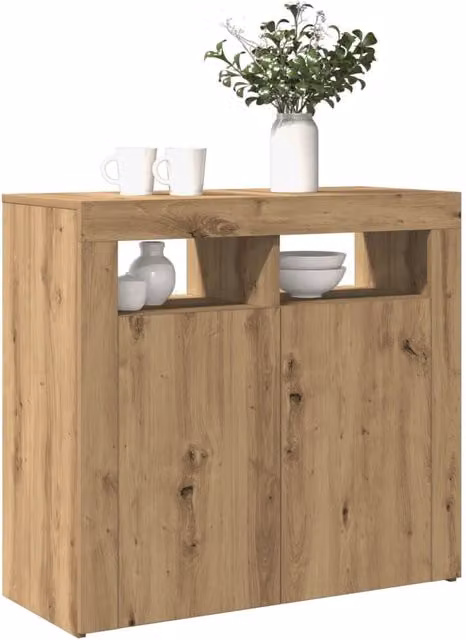 Berkfield Home Modern Artisan Oak Sideboard with Integrated LED Lights in Brown, W/D/H: 80 x 35 x 75 cm – 1