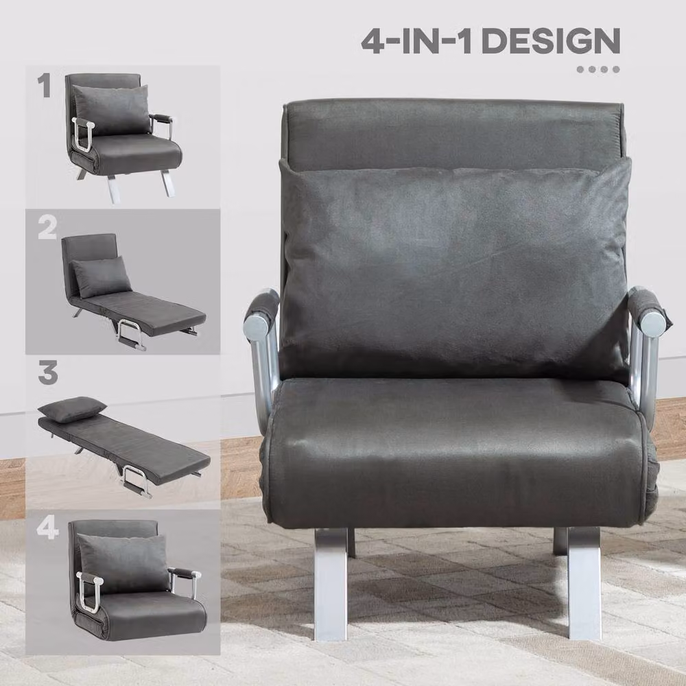 STILVORA 4-in-1 Grey Microfibre Chair Bed with Adjustable Back and Metal Frame – 6