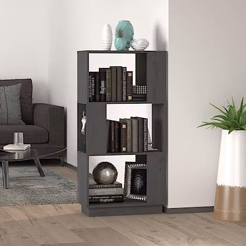 vidaXL Book Cabinet and Room Divider in Grey Solid Pine Wood, W: 51 cm, D: 25 cm, H: 101 cm – 2