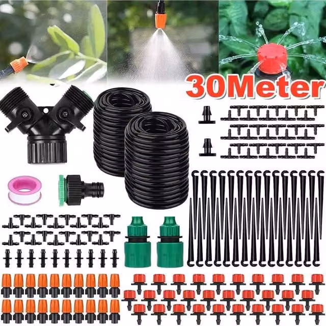 NESTLUNE 30m Garden Irrigation Hose System with Flow Control in Black