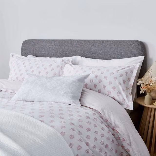 Murmur Edith Reversible Floral Cotton Percale Single Duvet Cover and Pillowcase Set, Pink, W: 90 cm, L: 200 cm