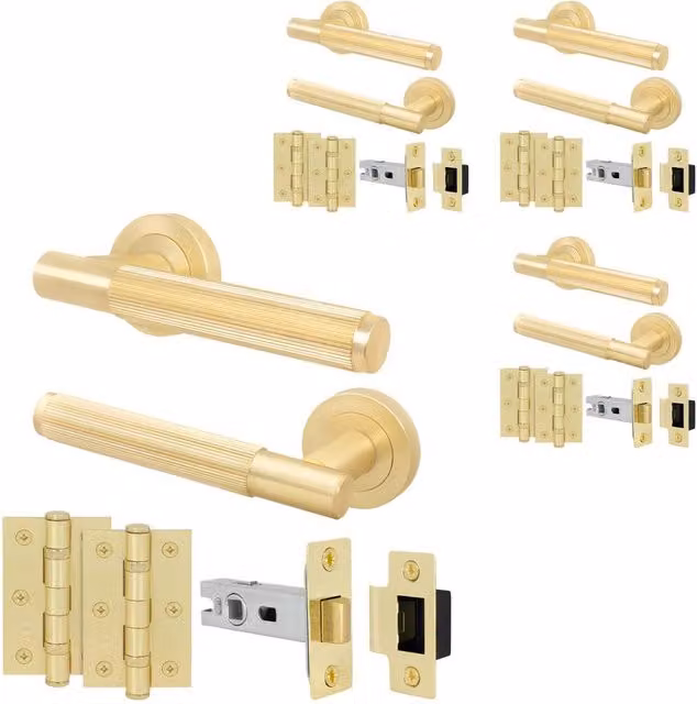 AFIT Brass Door Handle Latch and Hinge Set in Gold, 4 Pack – 1