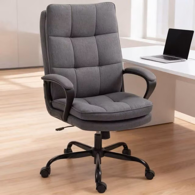 ERGOVEXA Modern Grey Fabric Task Chair for Home Office with Armrests and Castors