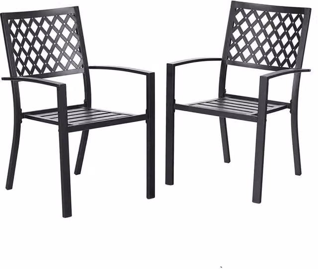 KORVIXA Set of 2 Modern Geometric Metal Garden Chairs in Matt Black, H 88.9 x W 45.72 x D 45.72 cm
