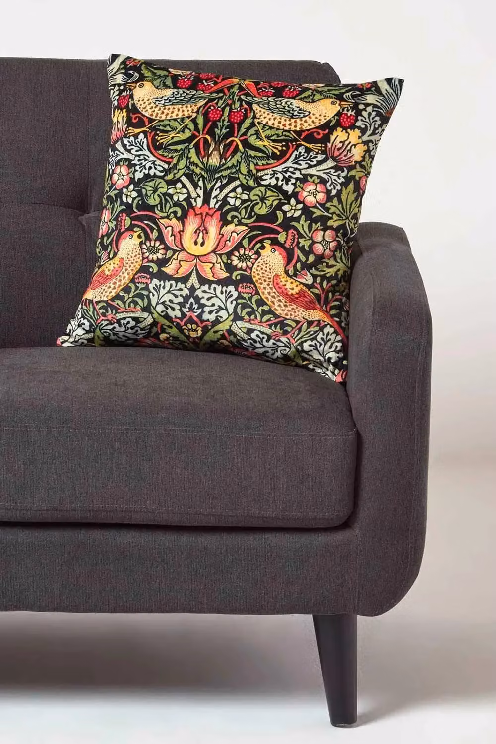 Homescapes William Morris Strawberry Thief Velvet Cushion in Black and Multicolour, W/D/H: 45 x 45 x 45 cm – 2