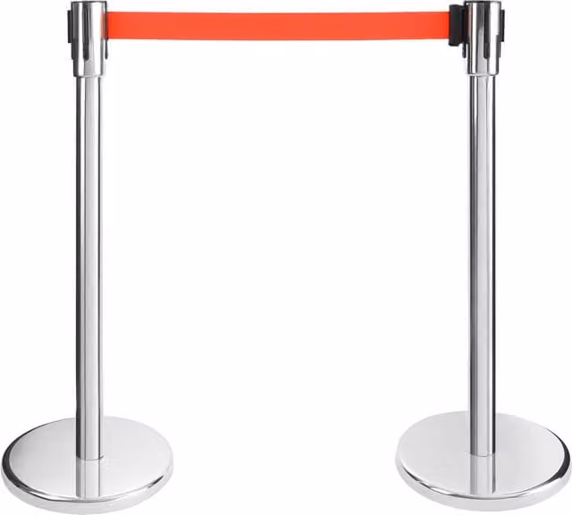 AREBOS Set of 2 Red Retractable Crowd Control Barriers with Stainless Steel Posts