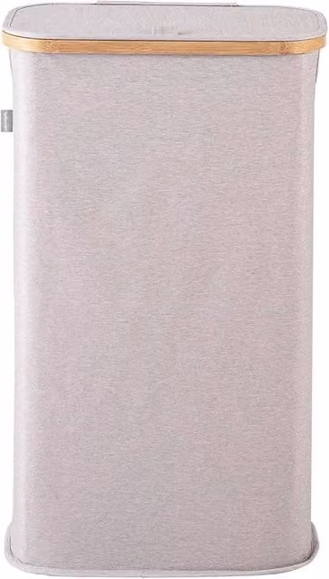FLAVORA Vencier 60L Slim Laundry Hamper with Lid and Bamboo, Light Grey