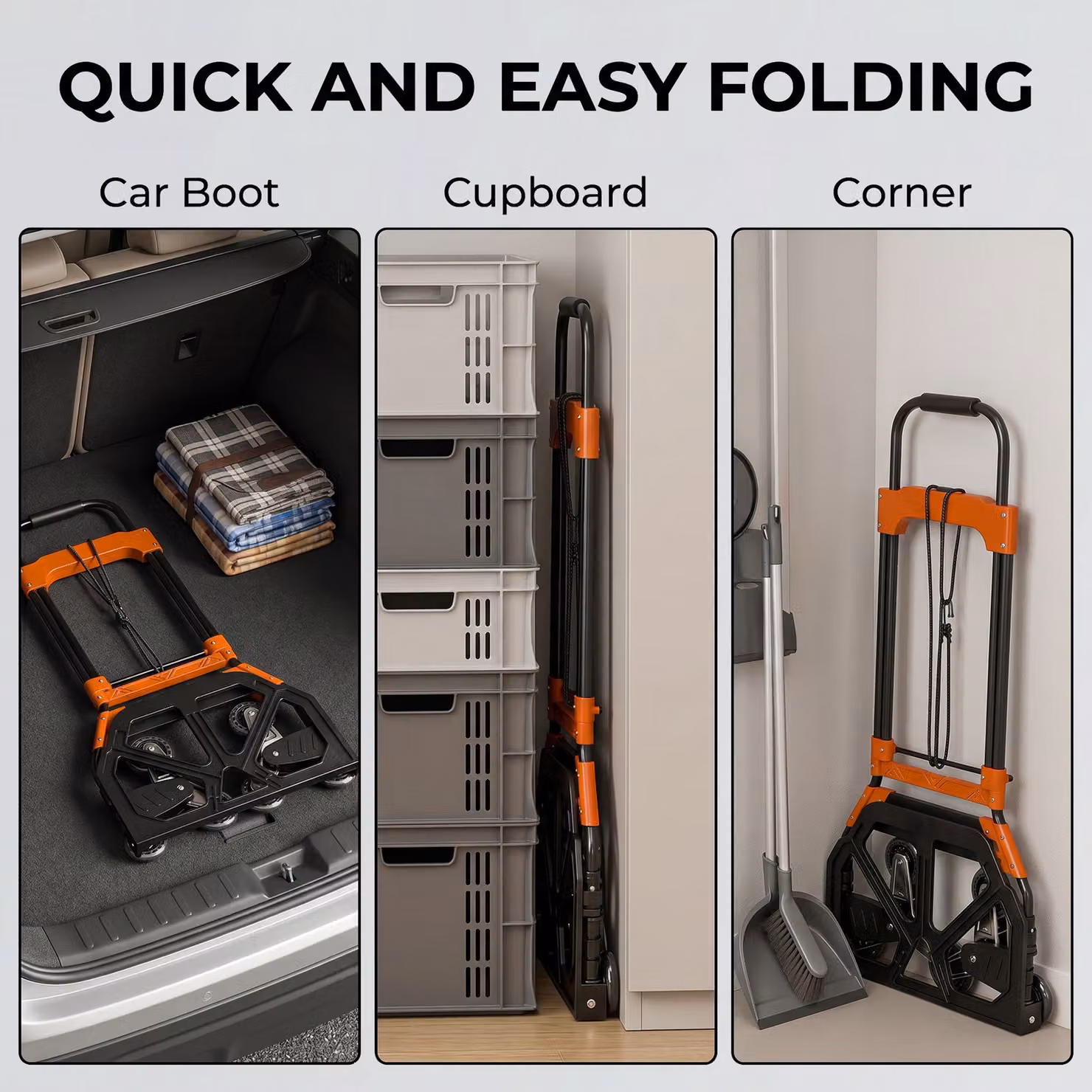 HOMCOM Heavy Duty Foldable Steel Trolley with Wheels, 75kg Capacity, Black and Orange – 5