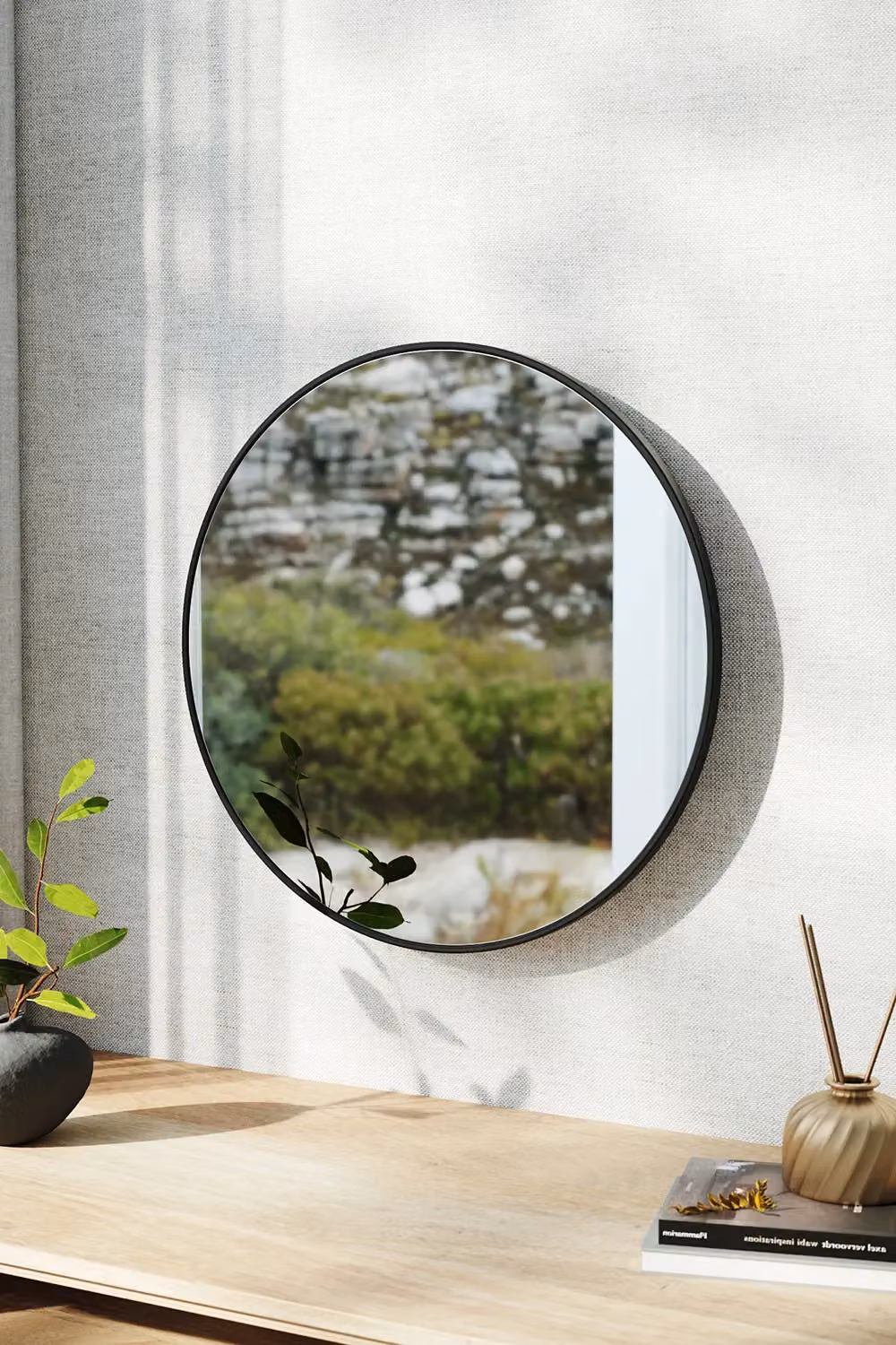 Living and Home Nordic Black Round Wall Mirror, Diameter: 60 cm – 2