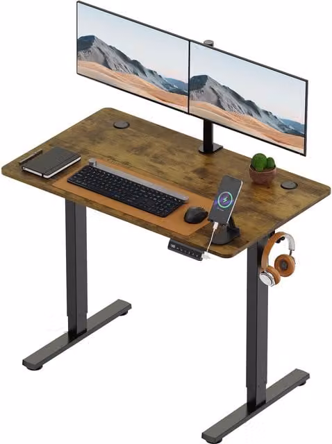 VonHaus Electric Height Adjustable Standing Desk with USB-C Charging in Dark Brown, W/D/H: 118 x 60 x 72 cm – 1