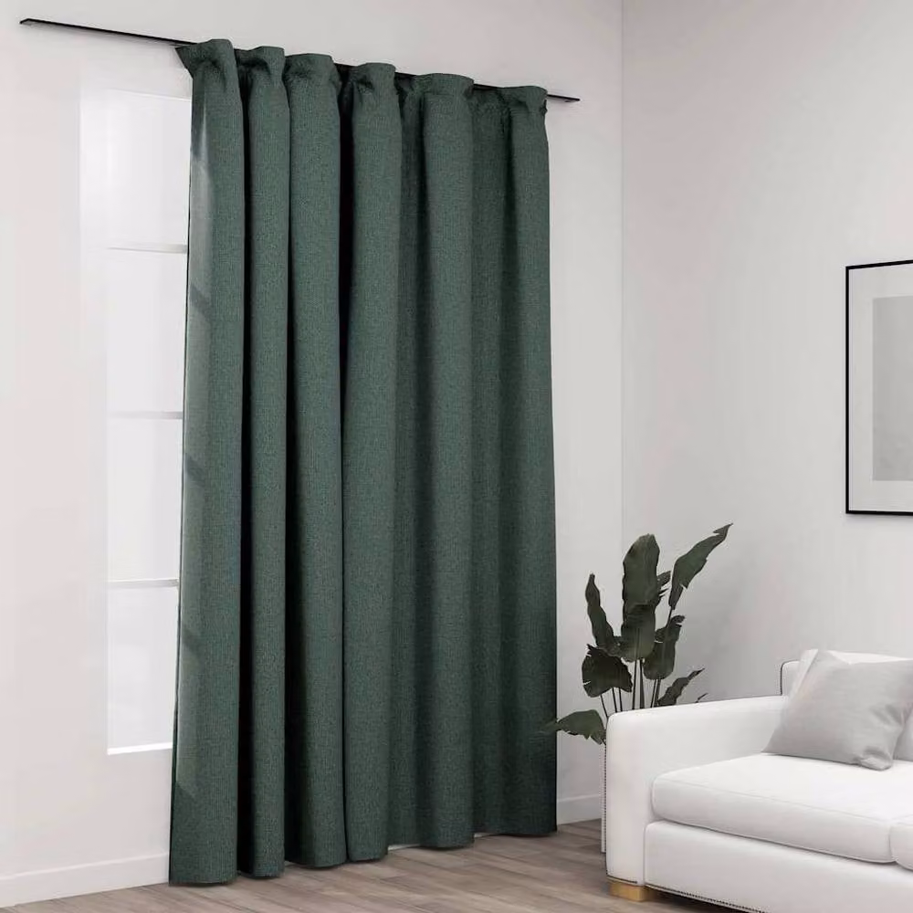 Berkfield Green Linen-Look Blackout Curtain with Hooks, W: 290 cm, H: 245 cm