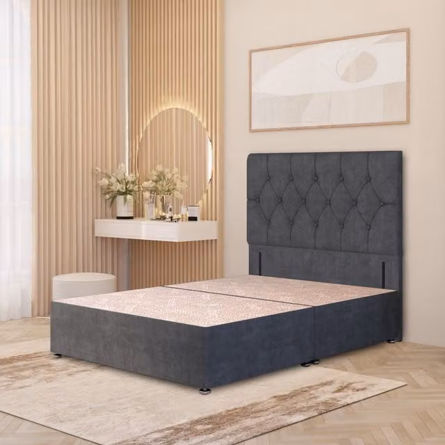 Somnior Beds Ltd Chesterfield Velvet Divan Bed Base with Drawers in Anthracite Grey, W/D: 140 x 200 cm
