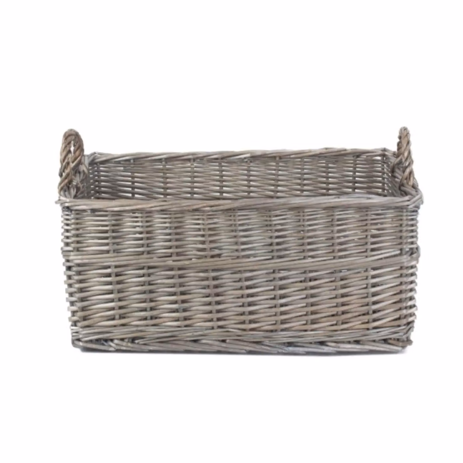 Red Hamper Shallow Antique Wash Wicker Storage Basket in Brown, Grey and Red, Width: 39 cm – 2